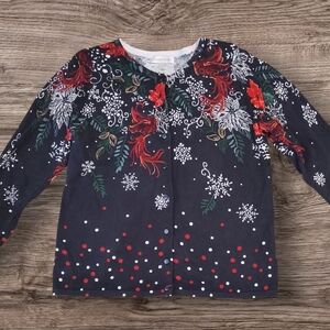 Christopher & Banks Women's Holiday Long Sleeve Button- Up Cardigan - Large